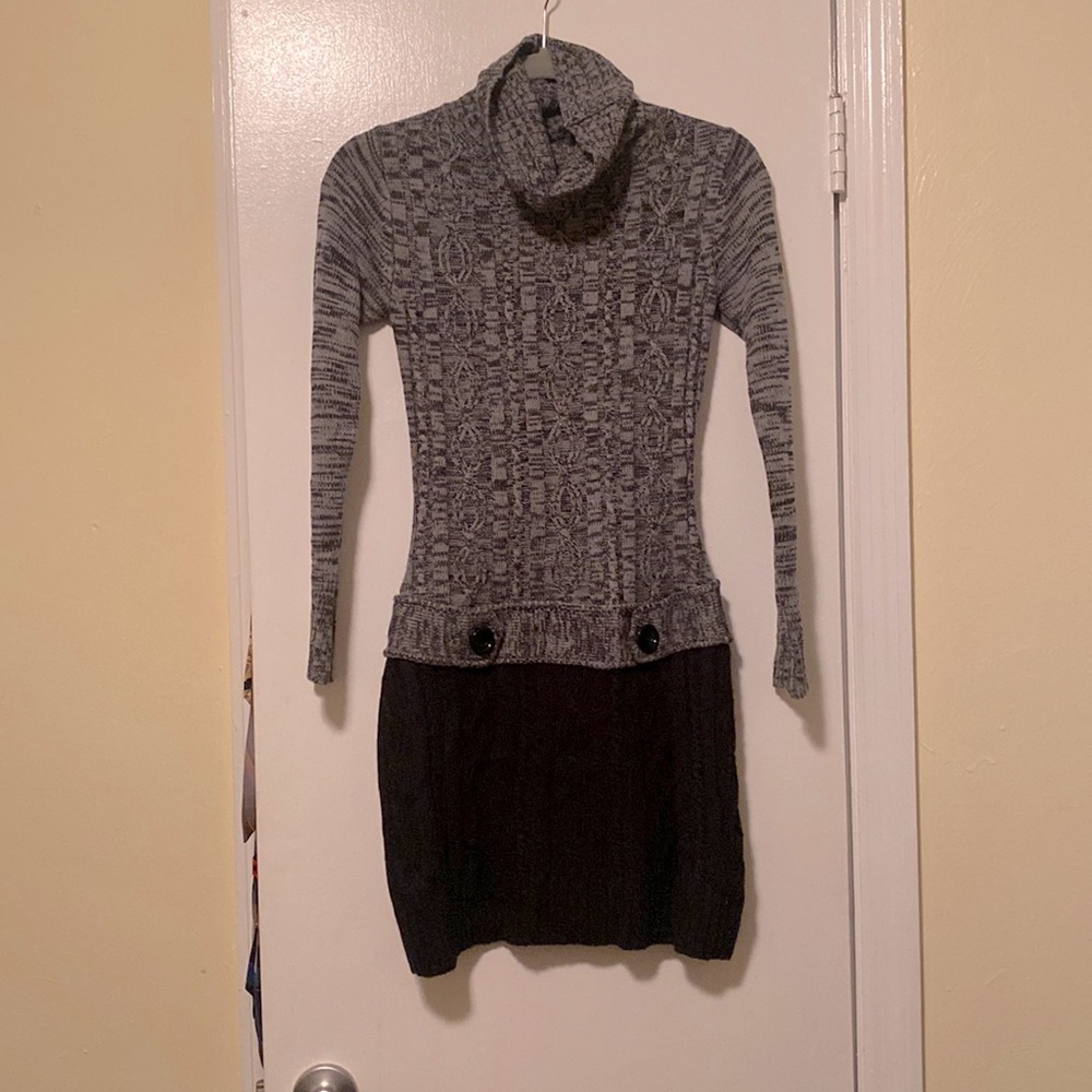 Black and Grey Cowl Neck Sweater Dress
